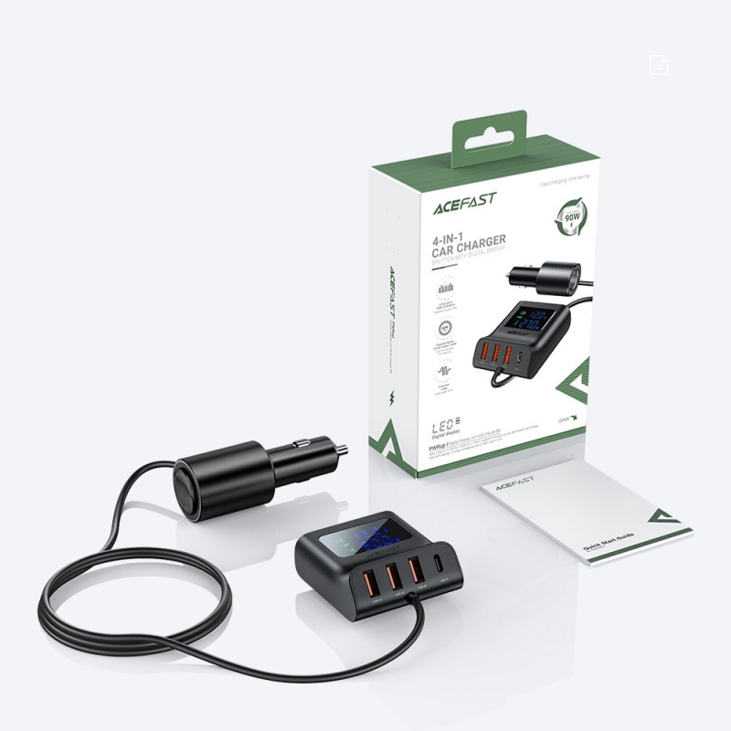 Chargeur Allume-Cigare ACEFAST B8 90W, Hub 4 USB Déporté