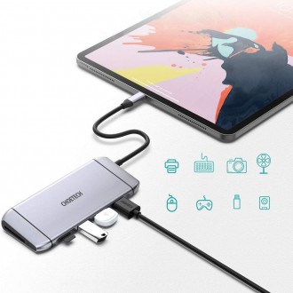 Choetech 9in1 multifunctional USB Type C HUB - 3x USB 3.2 Gen 1 / SD and TF memory card reader / HDMI 4K 30Hz / VGA Full HD 60Hz / USB Type C / RJ45 g