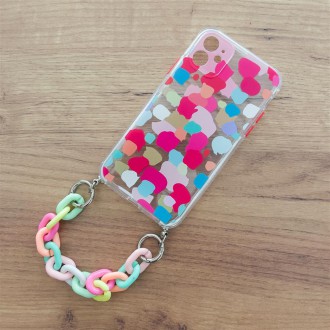 Color Chain Case gel flexible elastic case cover with a chain pendant for iPhone 13 Pro multicolour  (1)