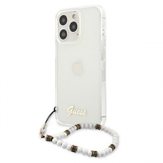 Guess GUHCP13LKPSWH iPhone 13 Pro / 13 6,1&quot; průhledné pevné pouzdro White Pearl