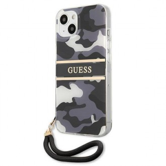 Guess GUHCP13SKCABBK iPhone 13 mini 5,4&quot; černo/černé pevné pouzdro Camo Strap Collection