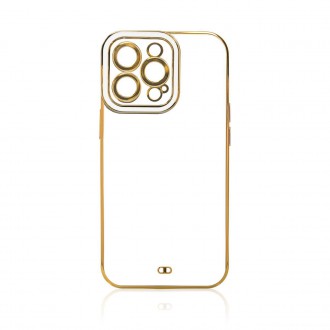 Fashion Case for iPhone 12 Pro Gold Frame Gel Cover White