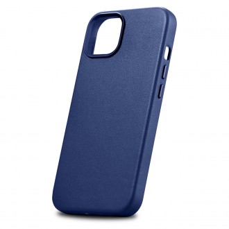 iCarer Case Leather cover for iPhone 14 Plus genuine leather case blue (compatible with MagSafe)