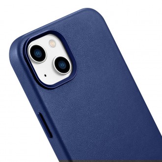 iCarer Case Leather cover for iPhone 14 Plus genuine leather case blue (compatible with MagSafe)