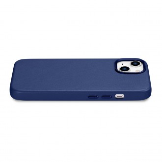 iCarer Case Leather cover for iPhone 14 Plus genuine leather case blue (compatible with MagSafe)