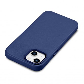 iCarer Case Leather cover for iPhone 14 Plus genuine leather case blue (compatible with MagSafe)