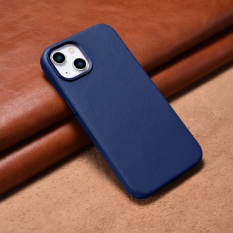 iCarer Case Leather cover for iPhone 14 Plus genuine leather case blue (compatible with MagSafe)