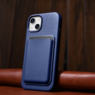 iCarer Case Leather cover for iPhone 14 Plus genuine leather case blue (compatible with MagSafe)