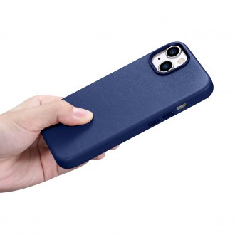 iCarer Case Leather cover for iPhone 14 Plus genuine leather case blue (compatible with MagSafe)