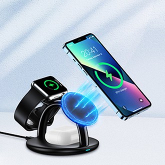 Choetech 3v1 indukční nabíjecí stanice iPhone 12/13/14, AirPods Pro, Apple Watch černé (T587-F)