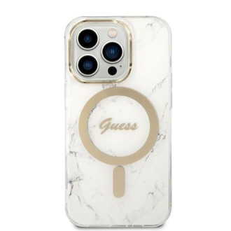 Set Guess GUBPP14LHMEACSH Case+ Charger iPhone 14 Pro 6,1" bílý/bílý pevný obal Marble MagSafe