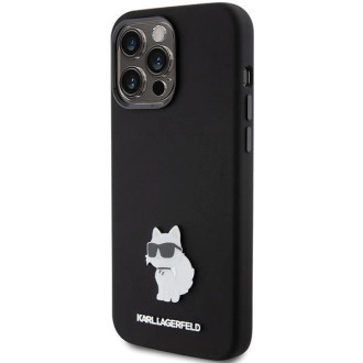 Karl Lagerfeld silikonové pouzdro Choupette Metal Pin pro iPhone 15 Pro Max - černé