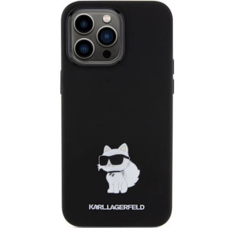 Karl Lagerfeld silikonové pouzdro Choupette Metal Pin pro iPhone 15 Pro Max - černé