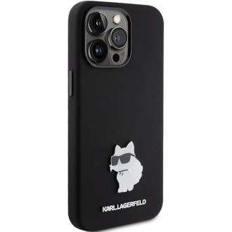 Karl Lagerfeld silikonové pouzdro Choupette Metal Pin pro iPhone 15 Pro Max - černé