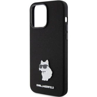 Karl Lagerfeld silikonové pouzdro Choupette Metal Pin pro iPhone 15 Pro Max - černé