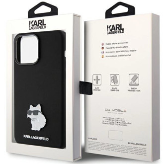 Karl Lagerfeld silikonové pouzdro Choupette Metal Pin pro iPhone 15 Pro Max - černé