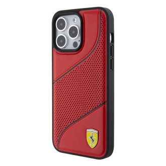 Pouzdro Ferrari Perforated Waves Metal Logo pro iPhone 15 Pro - červené