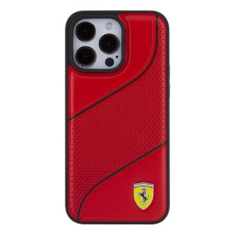 Pouzdro Ferrari Perforated Waves Metal Logo pro iPhone 15 Pro - červené