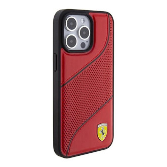 Pouzdro Ferrari Perforated Waves Metal Logo pro iPhone 15 Pro - červené