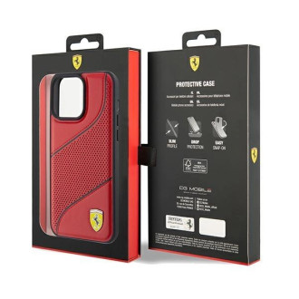 Pouzdro Ferrari Perforated Waves Metal Logo pro iPhone 15 Pro - červené