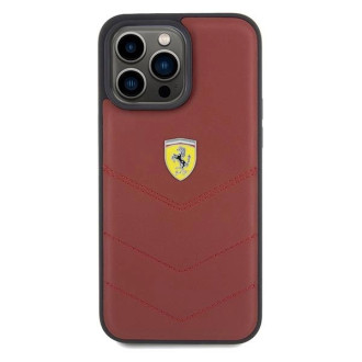 Pouzdro Ferrari Leather Stitched Lines pro iPhone 15 Pro Max - červené