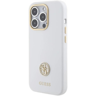 Guess silikonové pouzdro Logo Strass 4G pro iPhone 15 Pro Max - bílé