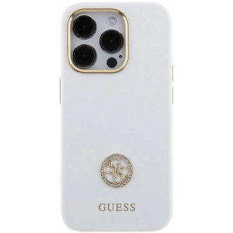 Guess silikonové pouzdro Logo Strass 4G pro iPhone 15 Pro Max - bílé