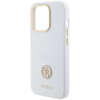 Guess silikonové pouzdro Logo Strass 4G pro iPhone 15 Pro Max - bílé