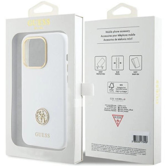 Guess silikonové pouzdro Logo Strass 4G pro iPhone 15 Pro Max - bílé