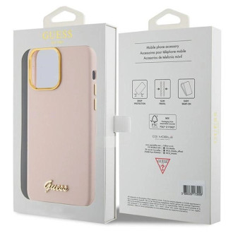 Pouzdro Guess Silicone Script Metal Logo & Frame pro iPhone 15 Pro - růžové