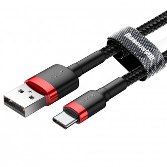 Baseus Cafule Cable odolný nylonový kabel USB / USB-C QC3.0 3A 1M černo-červený (CATKLF-B91)